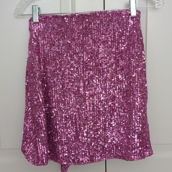 SHOW ME YOUR MUMU Why Knot Pink Sequin Skirt small - Picture 6 of 7